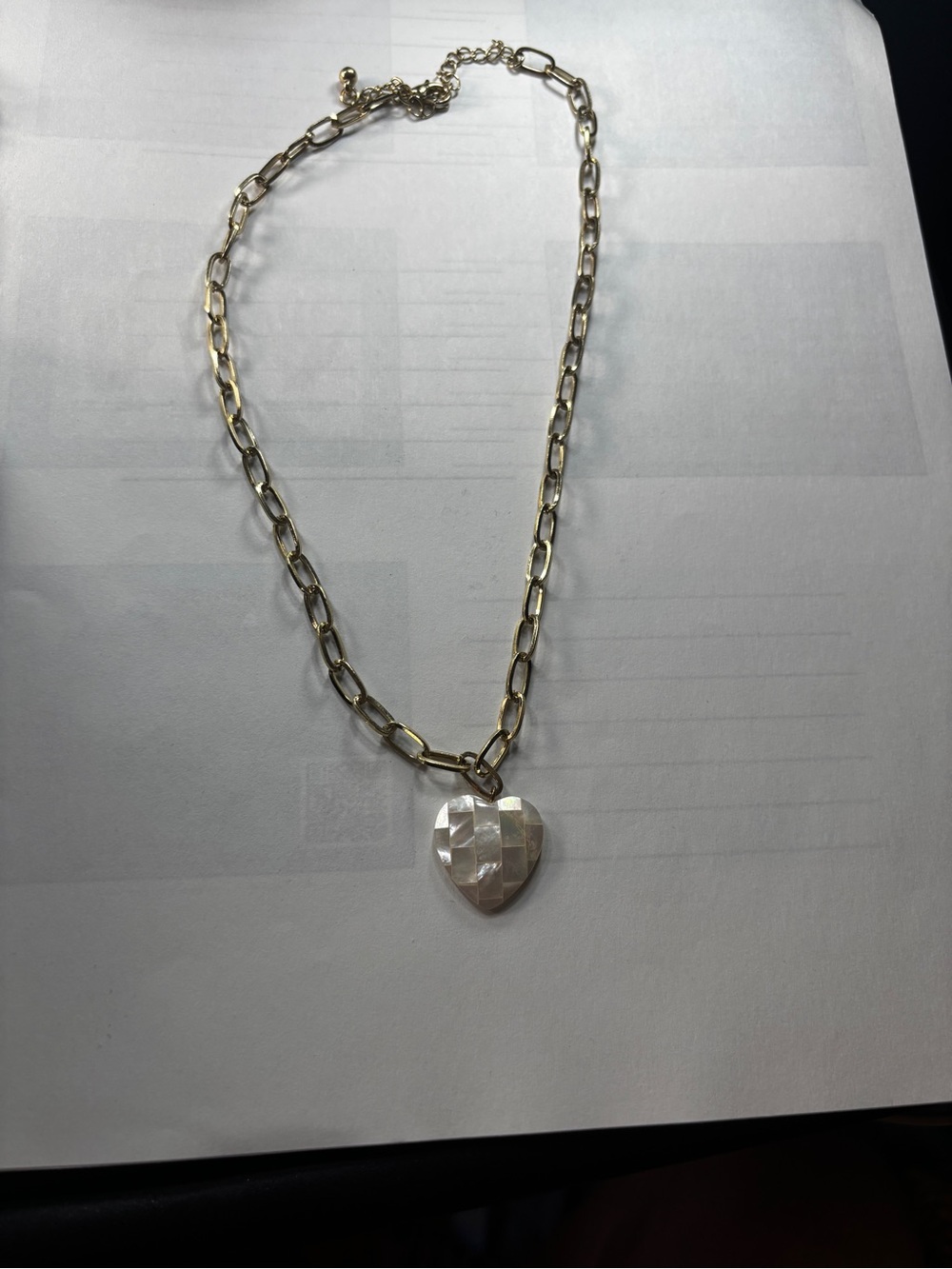 Gold Chain Necklace with Mother-of-Pearl Heart Pendant